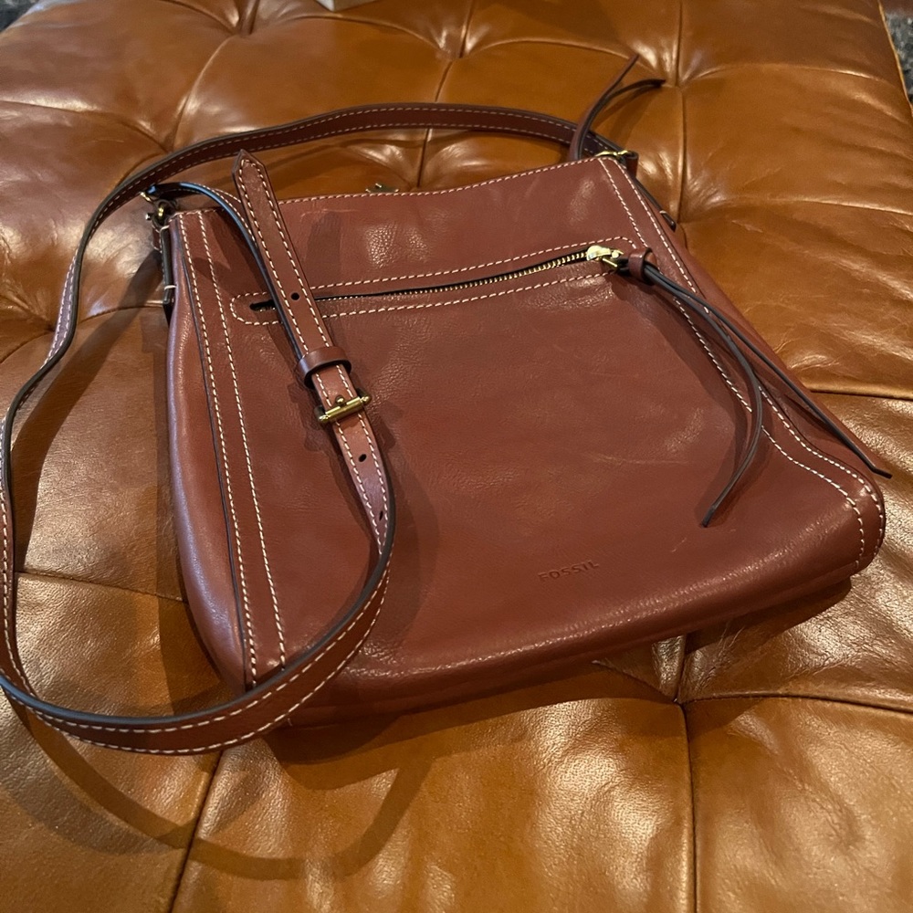 Fossil Brown Leather Crossbody with Removable Straps